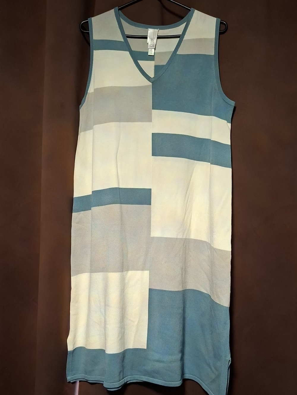 Sleeveless Midi Dress in Blue‎ and Cream - Brand: